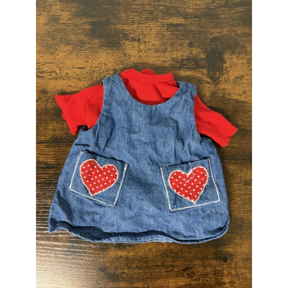 Doll Clothes Outfit Blue Denim Dress Red Hearts For 18" Dolls AG OG Etc